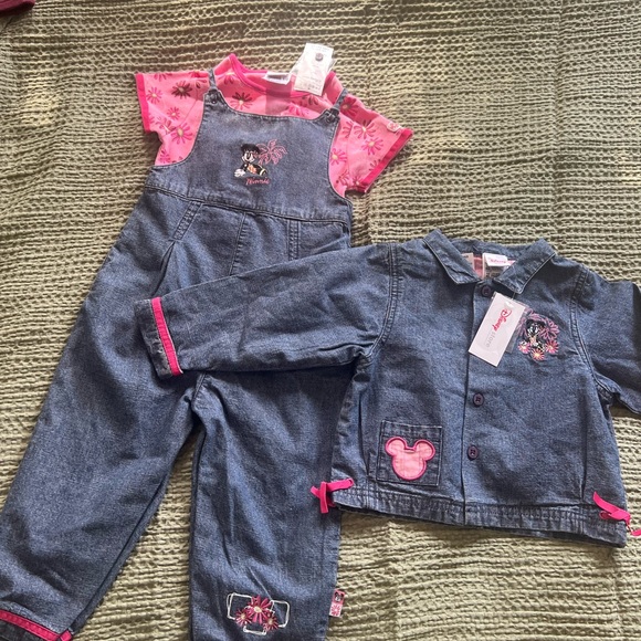 NWT Vintage Minnie Mouse Girl Overalls With Shirt And Jacket Size 18-24 M - Picture 1 of 16